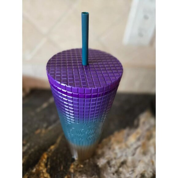 Starbucks Gradient Ombre Rainbow Purple Teal Yellow Tumbler 2024 Straw 24 oz NEW - Picture 2 of 4